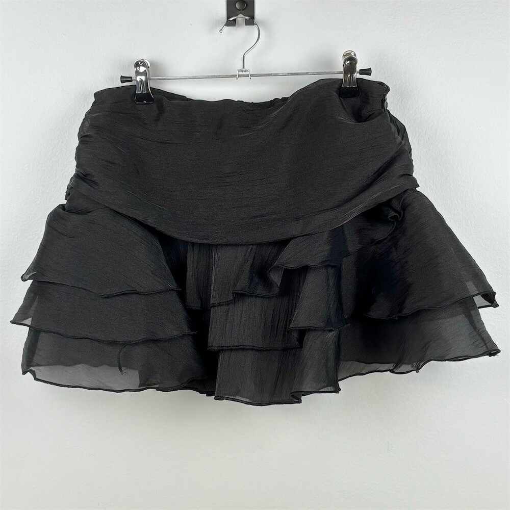 MakeMeChic Women’s Black Mini Skirt Tiered Layered Ruffle with Liner Shorts